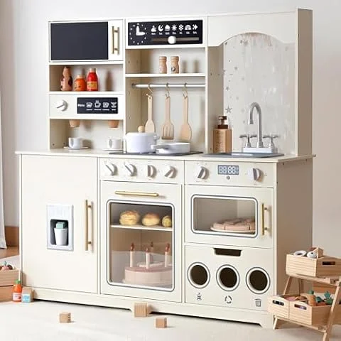 besrey Cocina De Juguete De Madera 105 cm con Luz Y Sonido, Beige