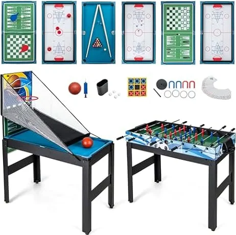 GOPLUS Mesa Multijuegos Convertible 14 en 1 con Futbolín, Mesa Multifuncional con Billar, Air Hockey, Ping Pong, Baloncesto, Shuffleboard, Ajedrez, Juegos Combinada para Fiesta Bar Hogar(Negro)