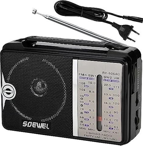 Retoo Radio Portátil, Vintage, Retro, Radio Tradicional de Alto Volumen, 3 Frecuencias Am, FM, SW, Tamaño Mediano, 155x55x100mm, Batería AA, 64-108MHz, Negro
