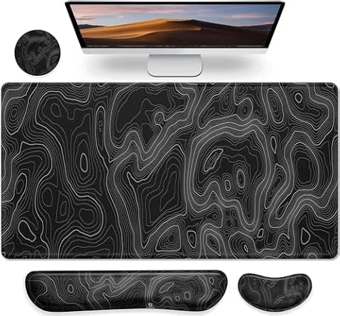 Gimars 4 en 1 Alfombrilla Ratón XXL Reposamuñecas Teclado y Ratón Ergonómico, 800x304mm Alfombrilla Escritorio, Mouse Pad Tapete Rato Espuma con Memoria Reposa Muñecas para Office Home, Mapa