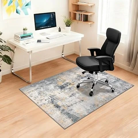 Capslpad Alfombrillas Antideslizantes para sillas de Suelo de Madera Dura, Abstracta, Alfombrilla Protectora para Silla de Escritorio, Alfombra de Escritorio para Suelos (Oro Gris, 90 x 120 cm)