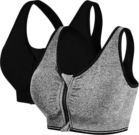 AoToZan 2 Pack Sujetador Deportivo Mujer,con Cremallera Delantera y Relleno