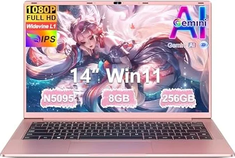 Ordenador Portátil 14 Pulgadas Celeron N5095 Upto 2,9 GHz Portatiles 8GB RAM 256GB SSD TF 1TB LPDDR4 Win11 5G WiFi 1920*1080 FHD mini HDMl Laptop Película Protectora Español - Oro Cuerpo Metálico