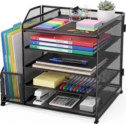 Slymwick 5 Niveles Organizador de Escritorio con Bandejas Deslizantes, Organizador Documentos en Malla Metálica, Clasificador Escritorio para Archivos y Folios A4, Accesorios de Oficina y Casa