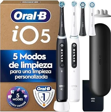Oral-B iO 5N Cepillos de Dientes Eléctricos, Negro Y Blanco, Pack de 2