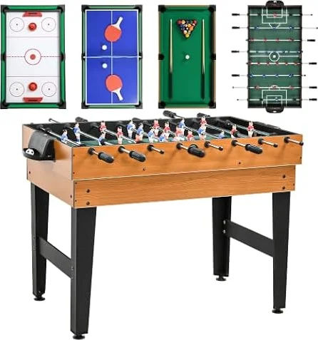 HOMCOM Mesa Multijuegos 4 en 1 Futbolines 107x61x84,5 cm Natural y Negro