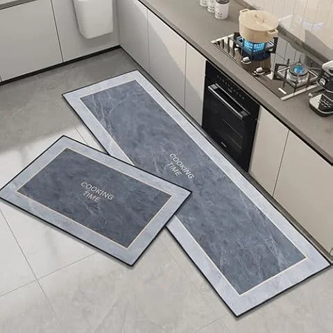 OPLERT Alfombra de Cocina 2 Piezas,Juego de Alfombrillas de Cocina Antideslizantes Lavables,Alfombrilla de Cocina Resistente al Agua y a Las Manchas,Gris,40x60+40x120cm