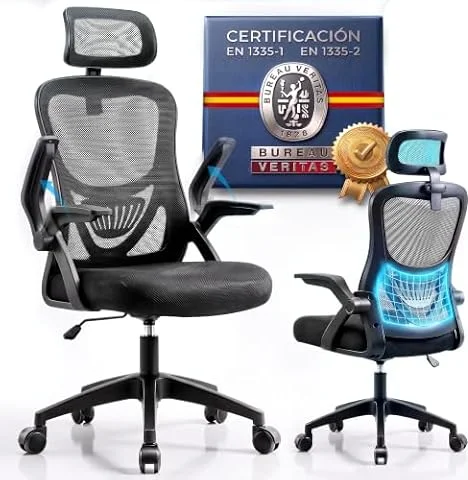 ISMERAL Silla de Oficina | Escritorio o Estudio Ergonómica con Ruedas | Reposacabezas y Reposabrazos Ajustables | Soporte Lumbar