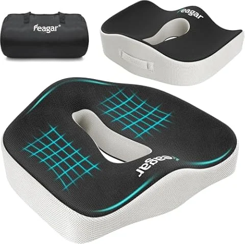 Feagar Cojín Coxis Espuma Memoria Portátil Antiescaras Ergonómico Negro