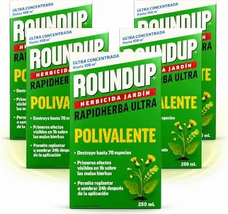 PACK x5 ROUNDUP Herbicida Total para Eliminar Todo Tipo de Malas Hierbas | Efectos Visibles en sólo 2 Horas | 250 ML para diluir en 5L Agua | Elimina hasta 70 de Hierbas/Musgo | Nexum Market