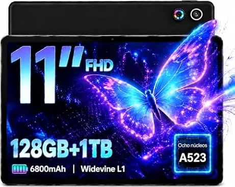 NIDUBIO Tablet, Tablet Android de 11 Pulgadas, 16 GB RAM 128 GB ROM Ampliable hasta 1 TB, Octa-Core, Batería de Gran Capacidad de 6800 mAh, Cámara Dual, Desbloqueo Facial (Negro)
