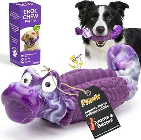Zenir Juguete Perro Indestructible Cocodrilo con Aroma a Bacon | Juguetes para Perros Masticadores Agresivos Antiestres y Ansiedad | Mordedor Perro Resistente. Juguetes Perros Grandes y Medianos
