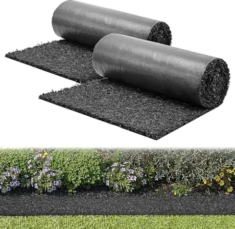 VEVOR Mantillo de Goma para Paisajismo 244 x 59 cm, Tapete de Caucho Reciclado Cortable, Paquete de 2 Rollos, Tela Antihierbas Reducción de Malezas, Borde Permanente, para Jardín Huerto, Color Negro