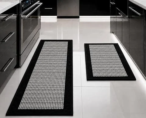 SIANIRA Alfombra Cocina (Negro, Set 2 Piezas (44x75 + 44x150 cm))